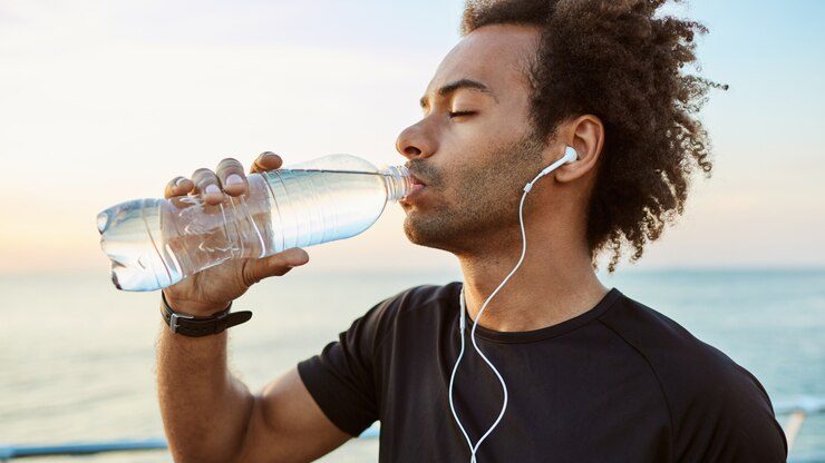 Homem se hidratando durante o exercício físico para manter o sistema imunológico funcionando corretamente.